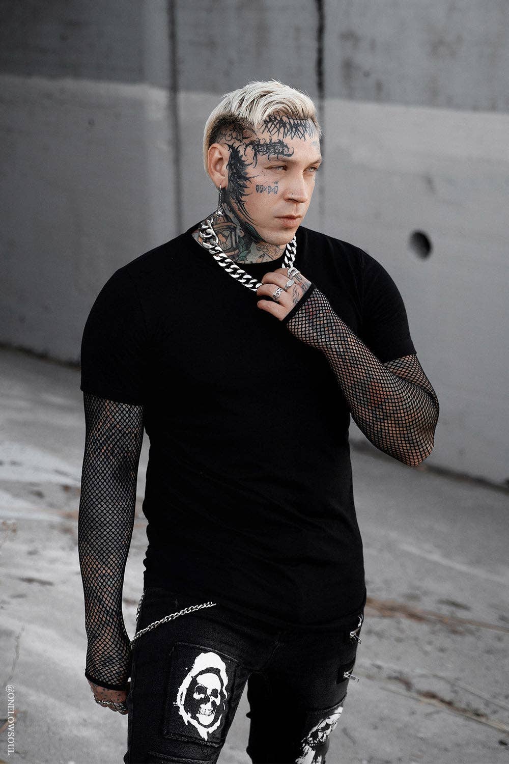 Graveyard Goth Fishnet Sleeve Shirt