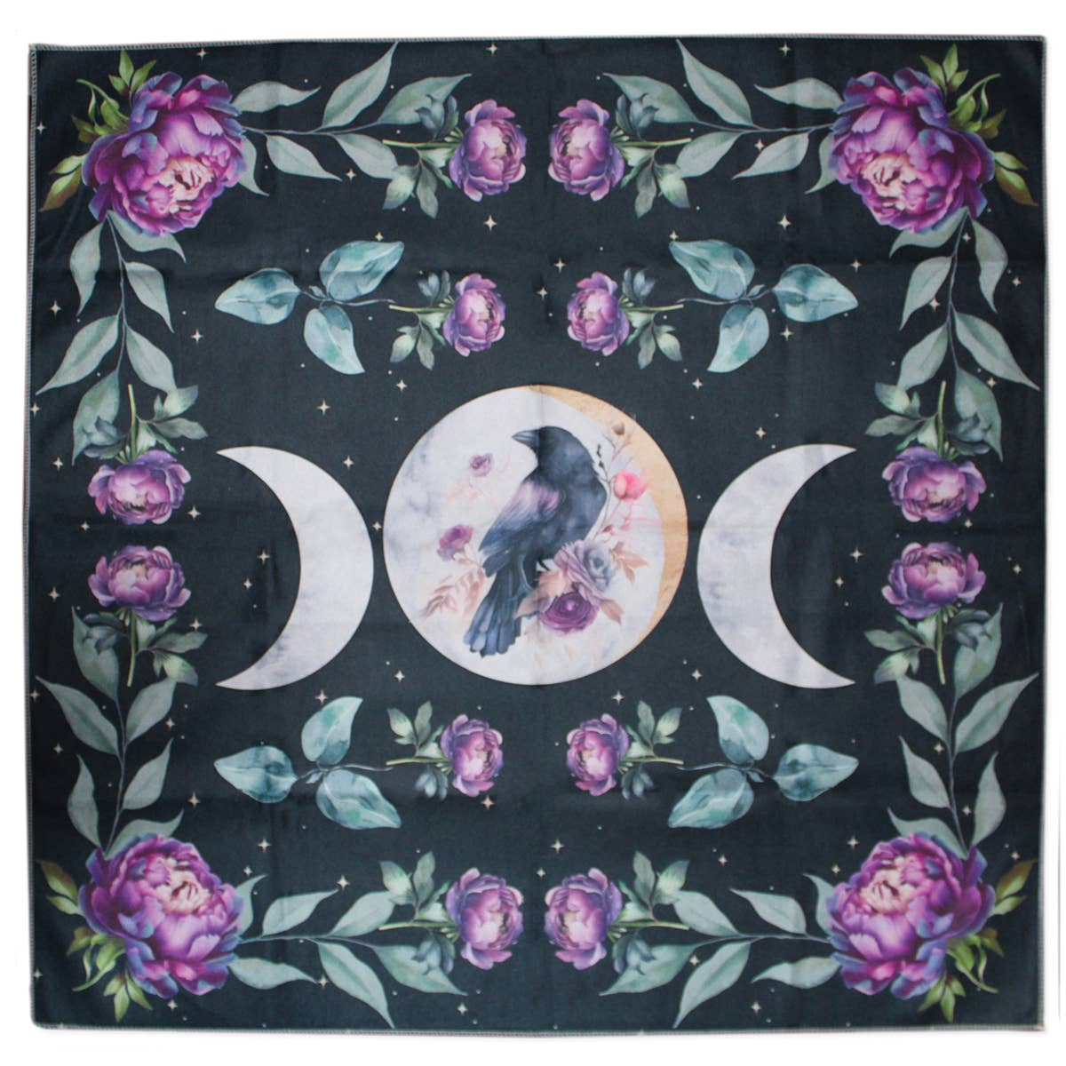 Moon Raven Floral Black Small Tapestry
