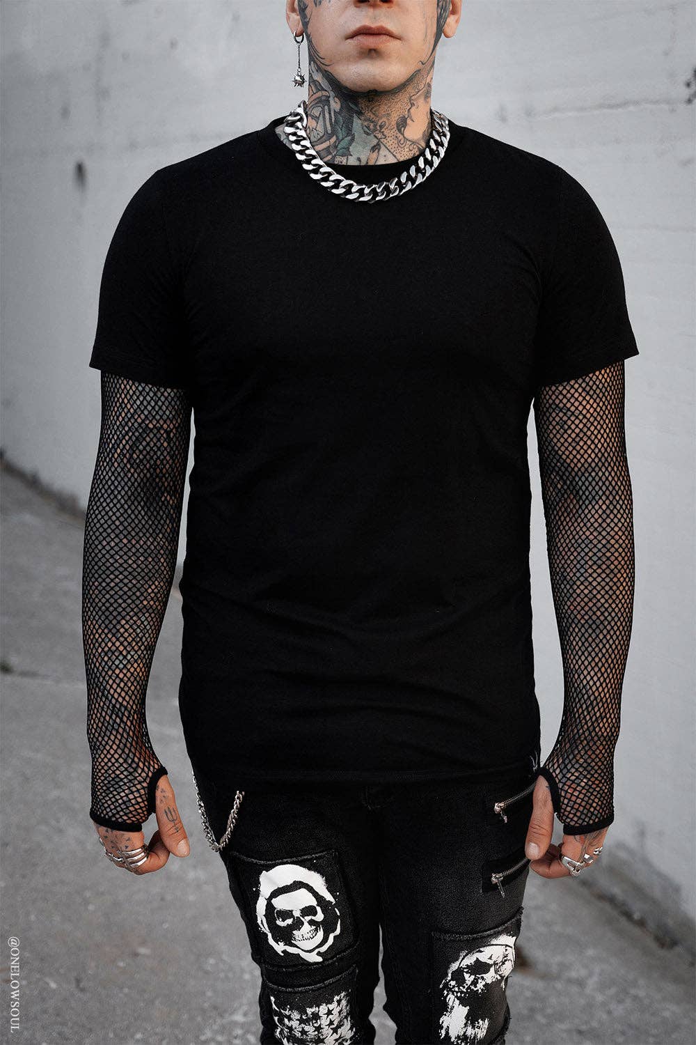 Graveyard Goth Fishnet Sleeve Shirt