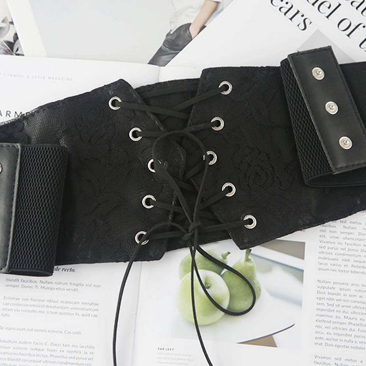 LACE AND LEATHER ELASTIC WAIST BELT
