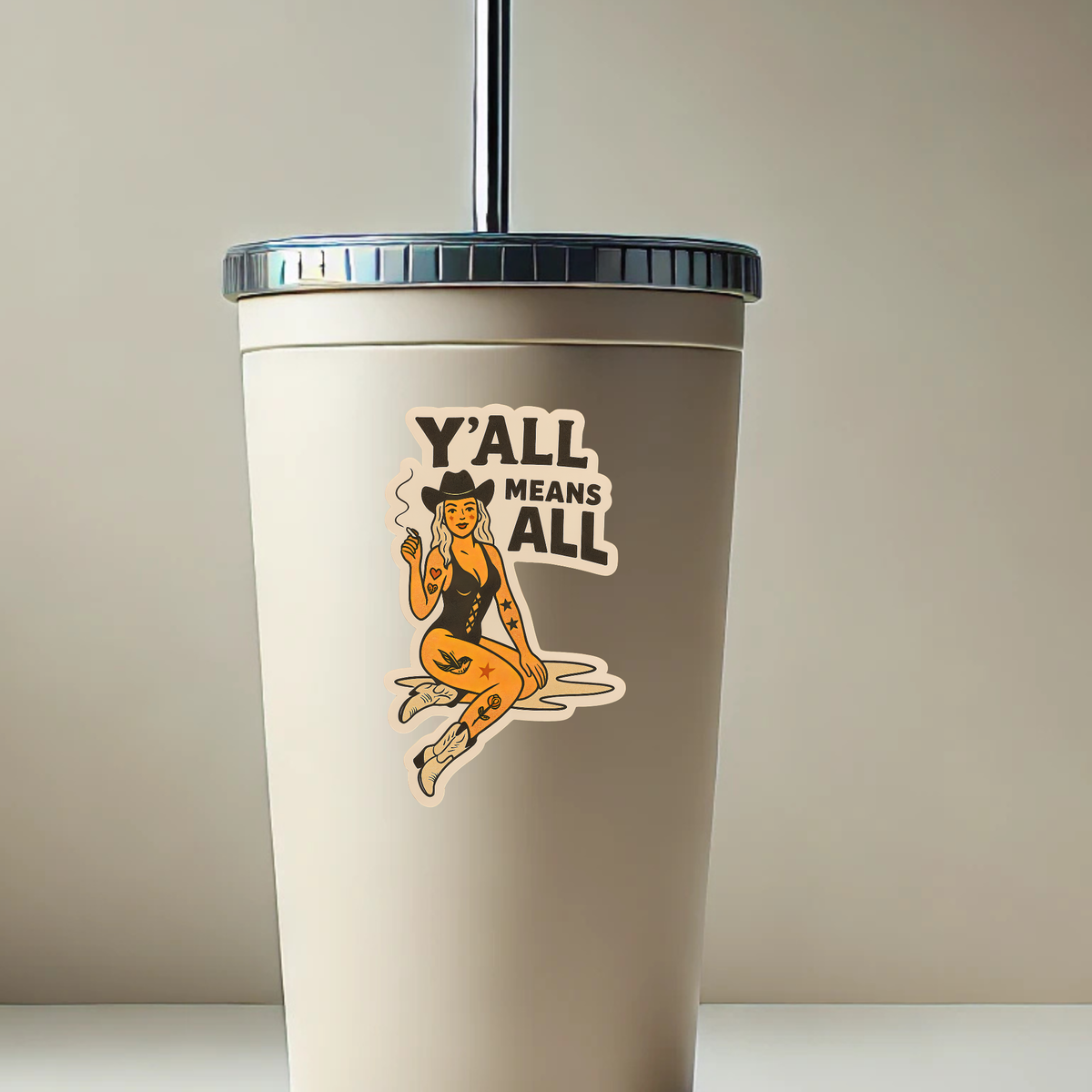 Y’all Means All Cowgirl Sticker – Inclusive Western Pin Up