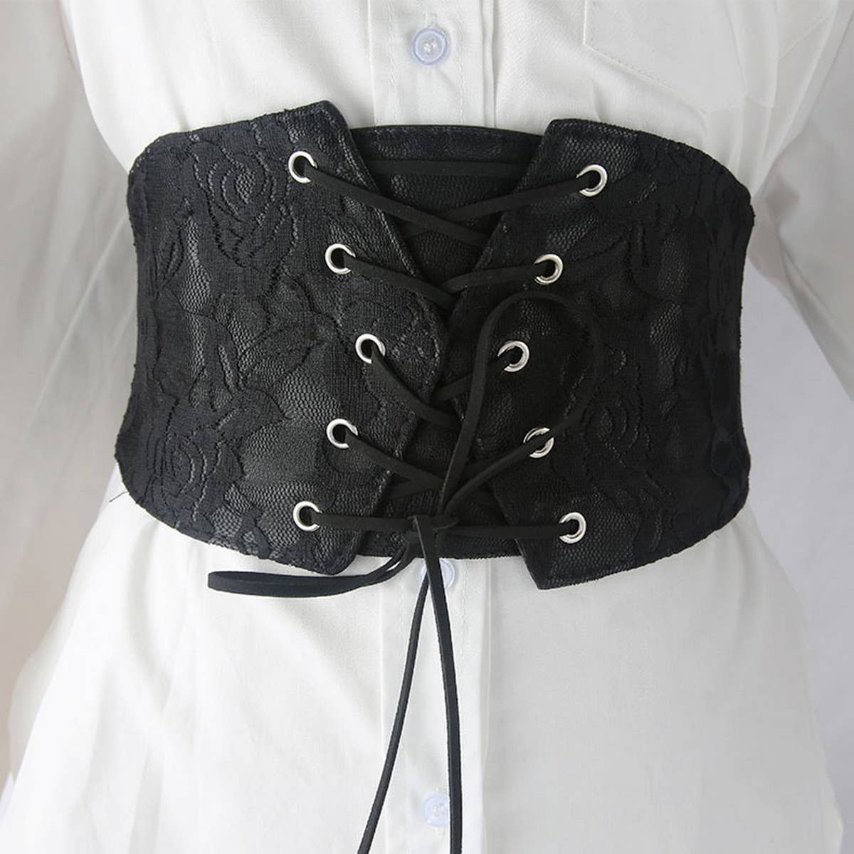 LACE AND LEATHER ELASTIC WAIST BELT