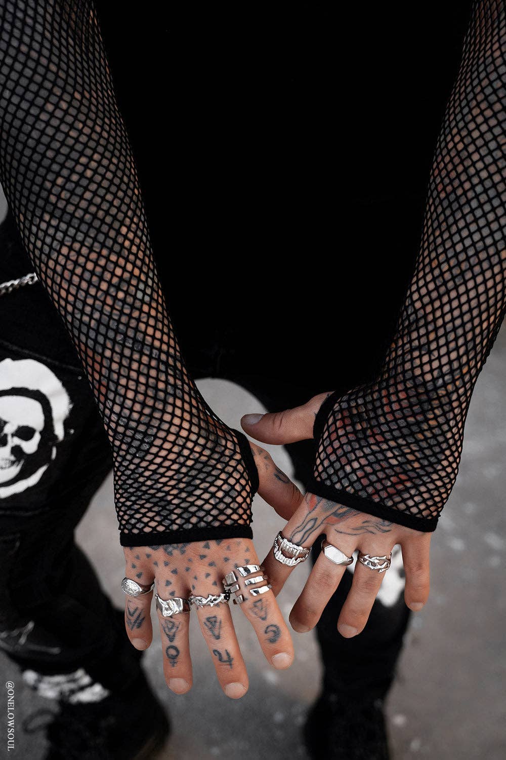 Graveyard Goth Fishnet Sleeve Shirt