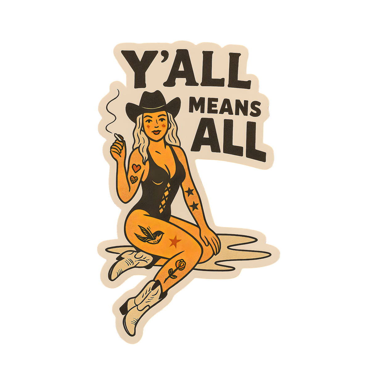Y’all Means All Cowgirl Sticker – Inclusive Western Pin Up