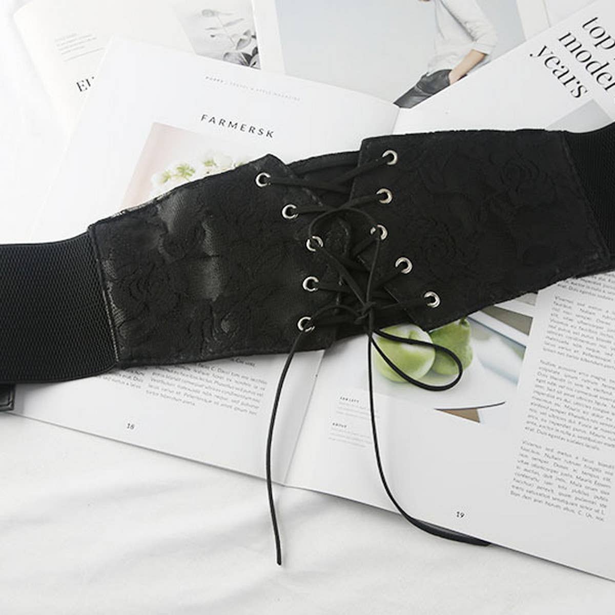 LACE AND LEATHER ELASTIC WAIST BELT