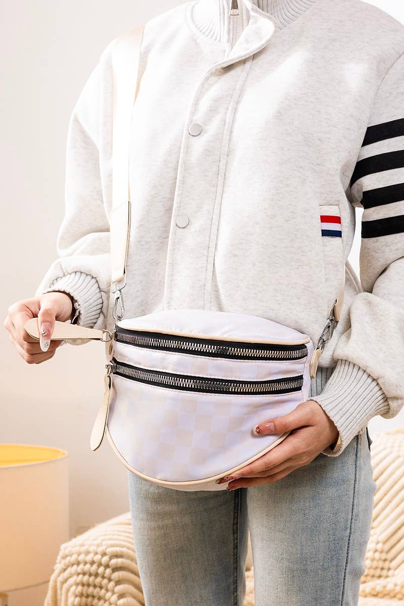 Crescent Sling Bum Bag - Beige Chekered