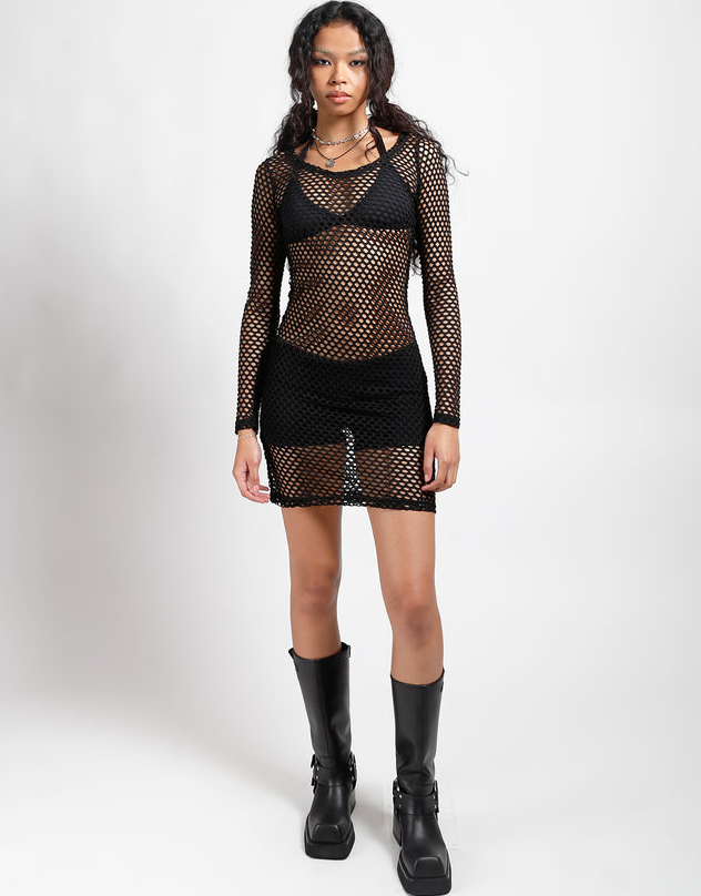 MARY Q MESH LONG SLEEVE DRESS