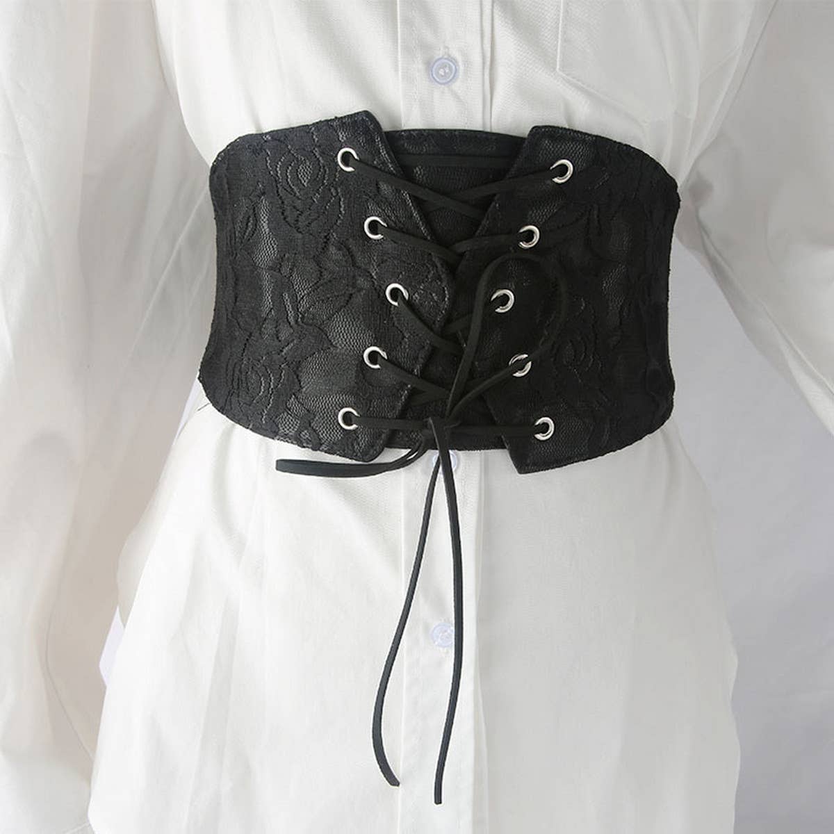 LACE AND LEATHER ELASTIC WAIST BELT