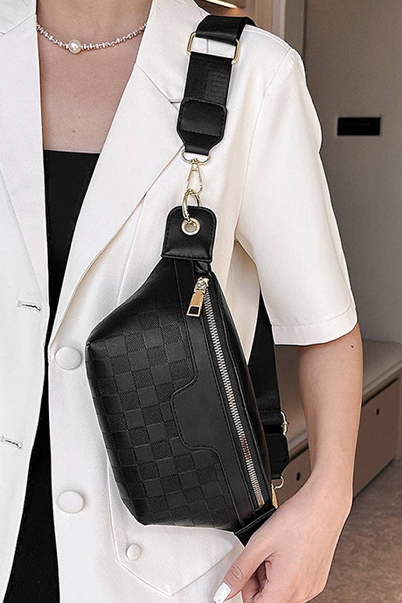 Vegan Leather Checkered Crossbody Sling Bag