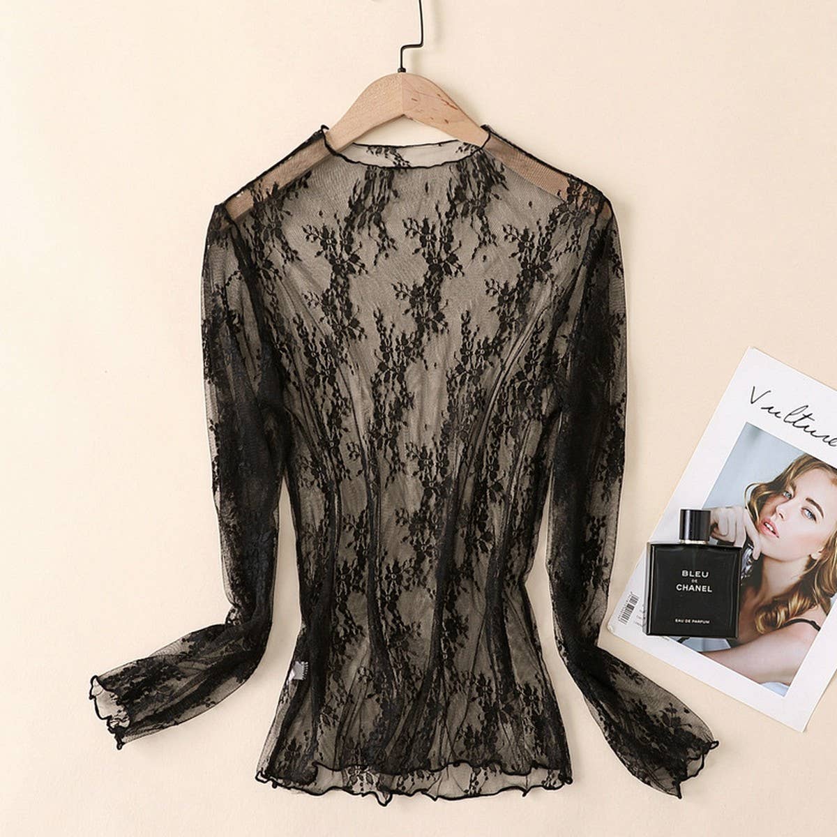 Sexy Mesh Blouse - Long Sleeve Lace Top