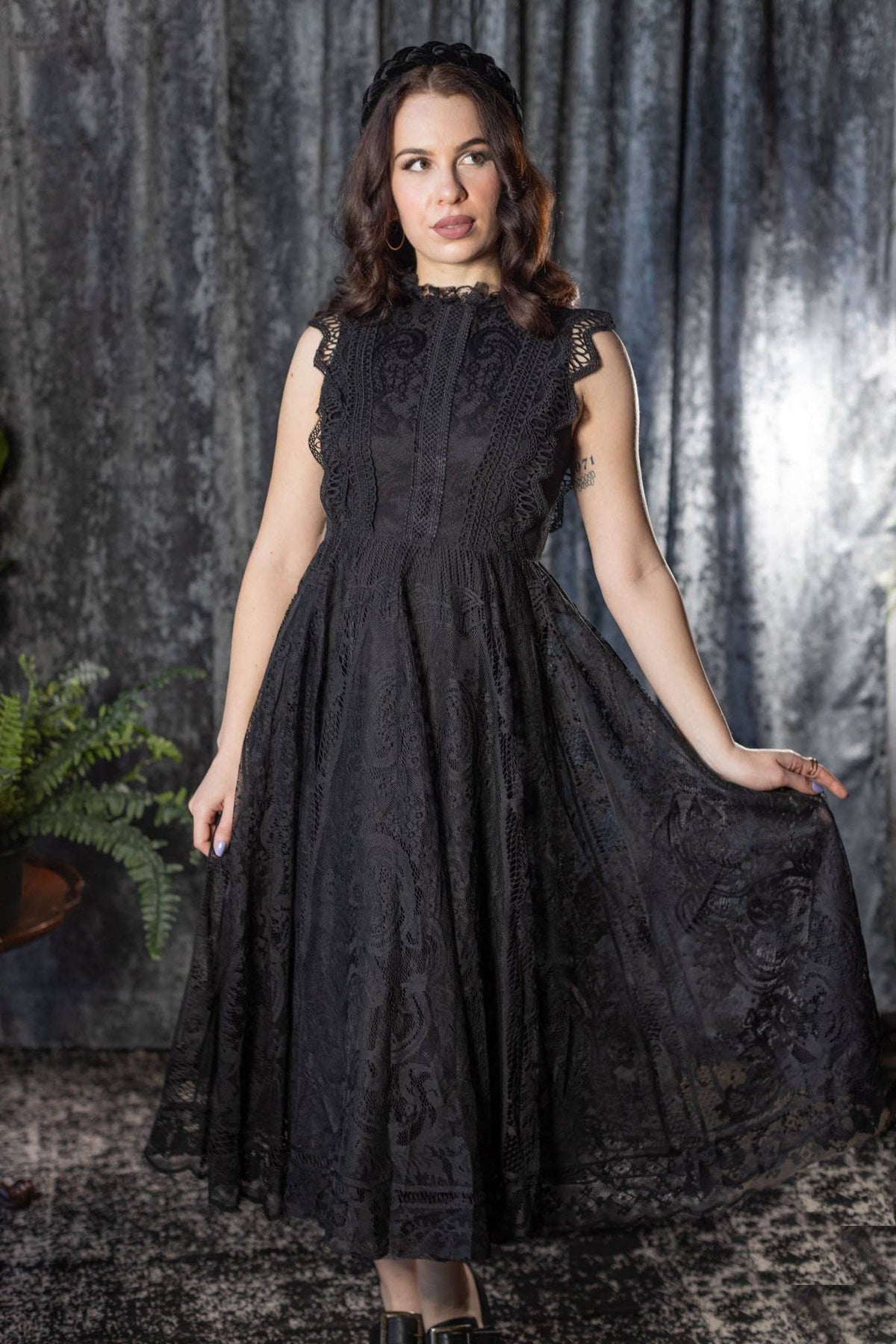 Arabella - Gothic Lace Fit and Flare Dress