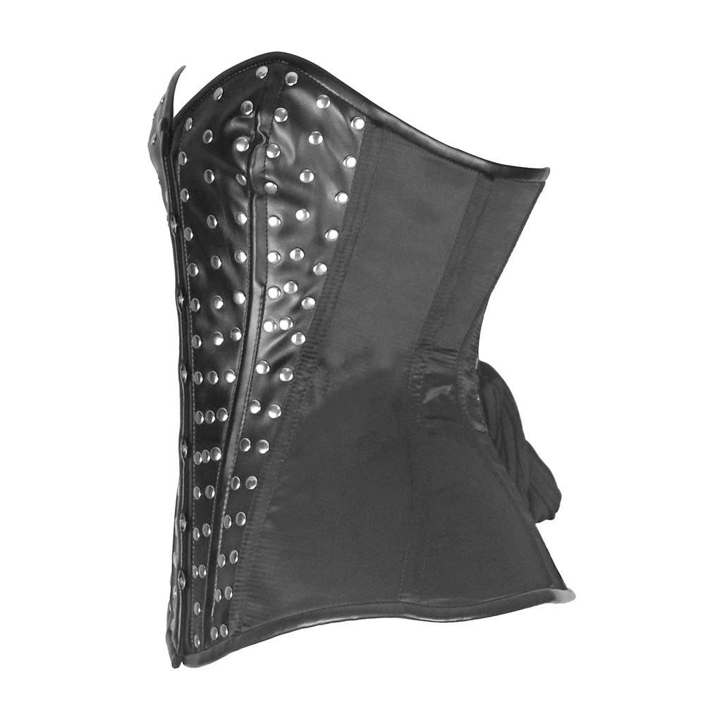 Women Black Leather Studded Corset Top